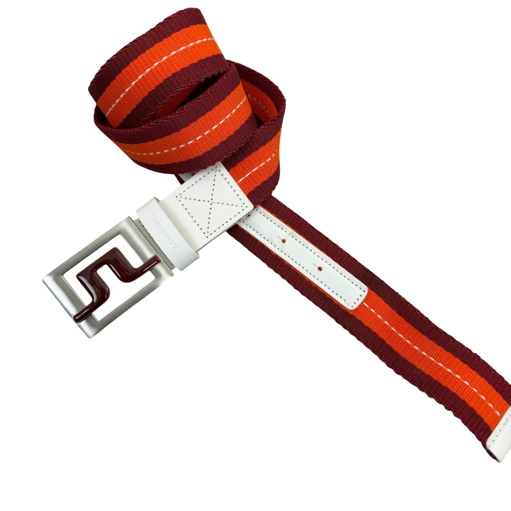 J.Lindeberg Belt Mens 36-41 Red Orange Striped Webbing Leather Golf Sport